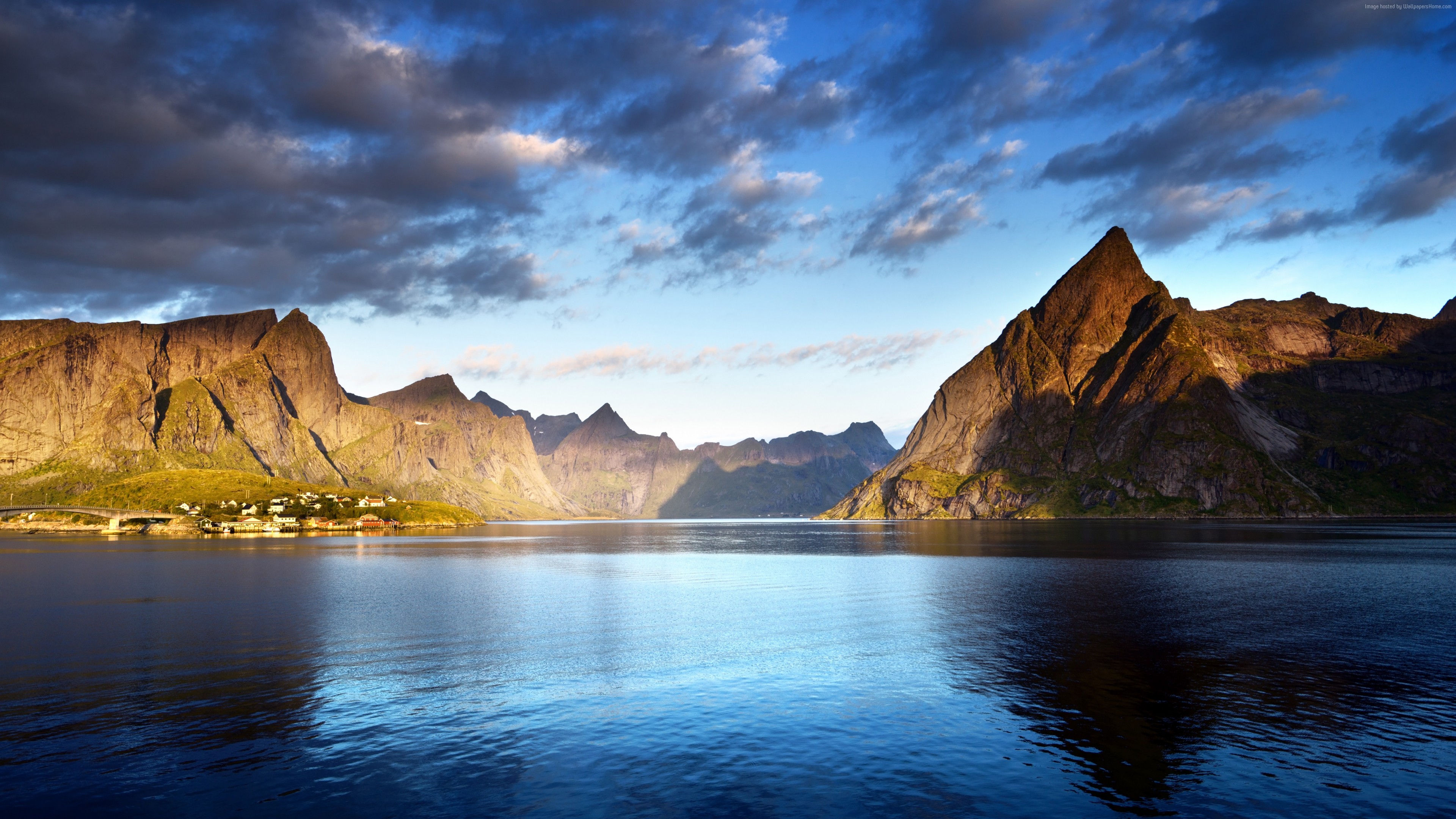 Wallpaper Norway, Lofoten islands, Europe, Mountains, sea, clouds, 5k, Nature